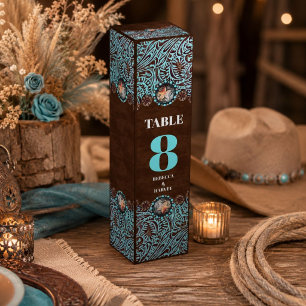 turquoise brown cowboy country western wedding wine gift box
