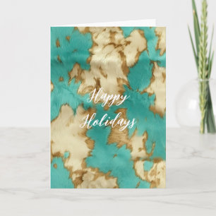 Turquoise Brown Cream Animal Cowhide Western Card