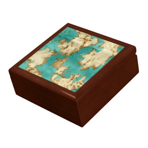 Turquoise Brown Cream Animal Cowhide Western  Gift Box