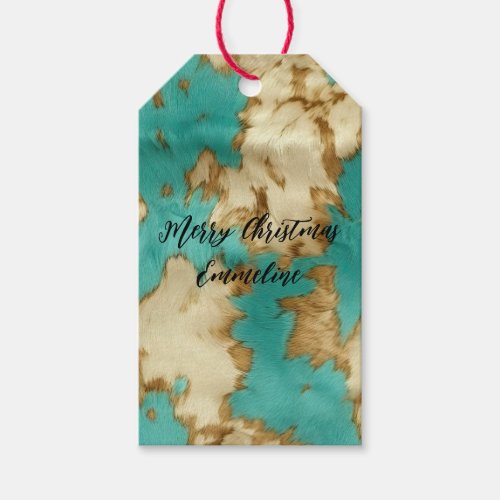 Turquoise Brown Cream Animal Cowhide Western  Gift Tags