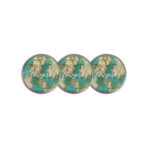 Turquoise Brown Cream Animal Cowhide Western  Golf Ball Marker