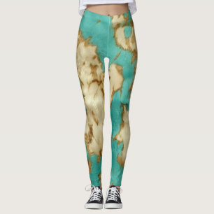 Turquoise Brown Cream Animal Cowhide Western Leggings