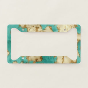 Turquoise Brown Cream Animal Cowhide Western License Plate Frame
