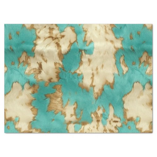 Turquoise Brown Cream Animal Cowhide Western  Tissue Paper