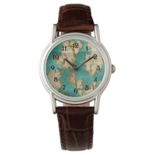 Turquoise Brown Cream Animal Cowhide Western  Watch