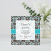 Turquoise Brown Damask Sweet Sixteen Invitations (Standing Front)