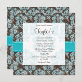 Turquoise Brown Damask Sweet Sixteen Invitations (Front/Back)