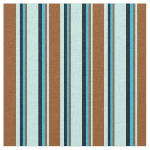 Turquoise, Brown, Deep Sky Blue, and Black Lines Fabric