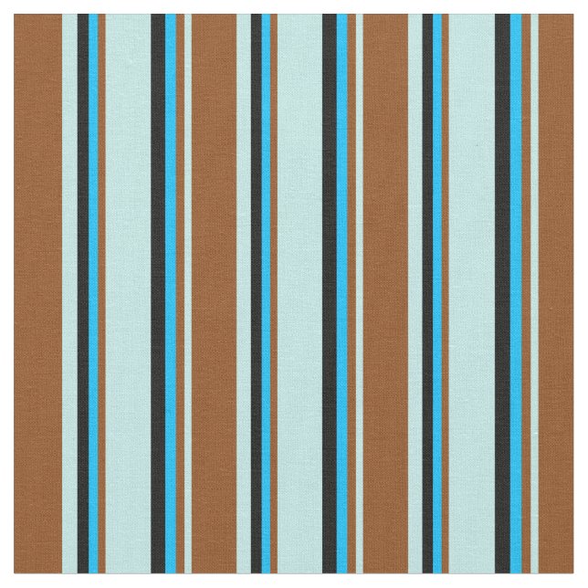 Turquoise, Brown, Deep Sky Blue, and Black Lines Fabric (Close Up)
