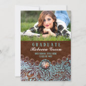 turquoise brown leather western graduation party invitation (Front)