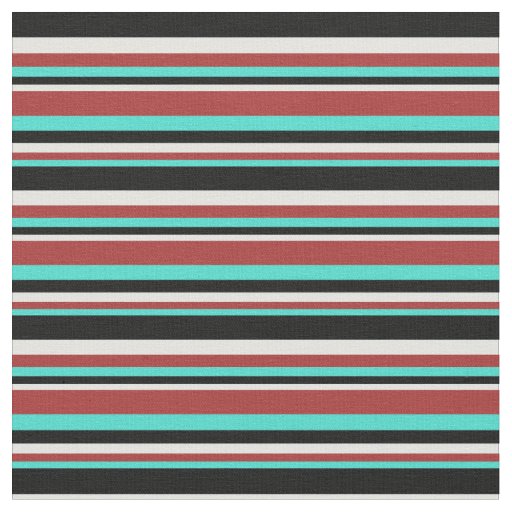 Turquoise, Brown, Light Cyan, and Black Stripes Fabric