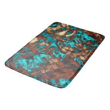 Turquoise Brown Modern Abstract Distressed Pattern Bath Mat by artbyjocelyn at Zazzle