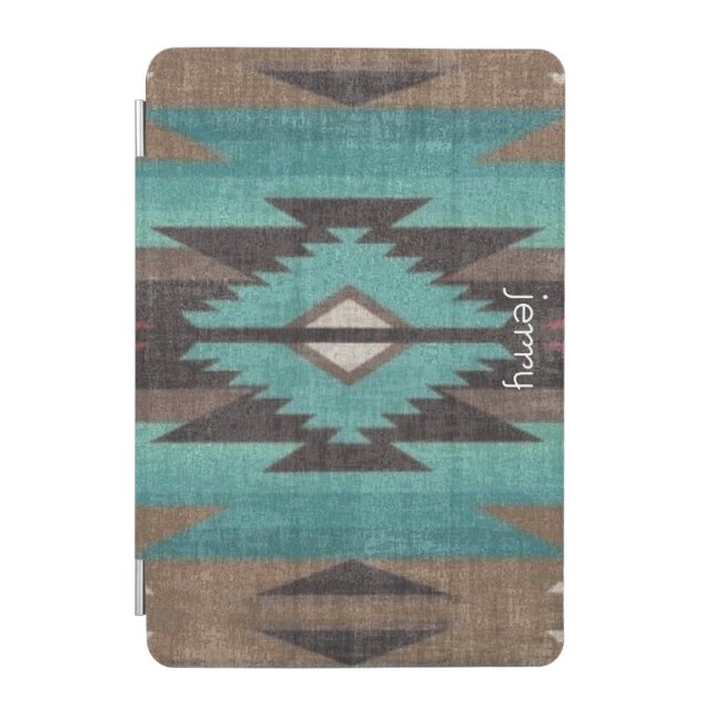 Turquoise & Brown Native American Textured iPad Mini Cover (Front)