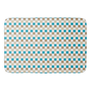 TURQUOISE BROWN TAN CHECK PATTERN BATH MAT