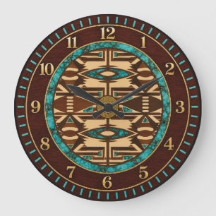 Turquoise & Brown Tribal Tapestry Wall Clock