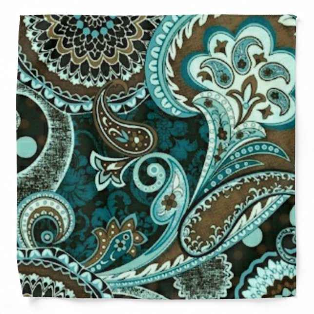 Turquoise Brown Vintage Paisley Bandana (Front)