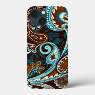 Turquoise Brown Vintage Paisley iPhone 13 Mini Case