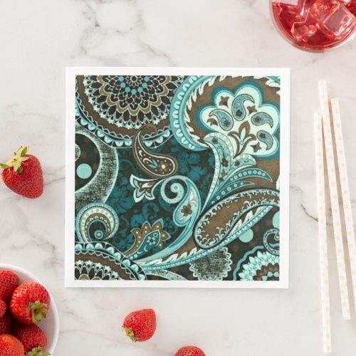 Turquoise Brown Vintage Paisley Paper Dinner Napkins