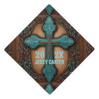 Turquoise Brown Western Christian Religious Cross