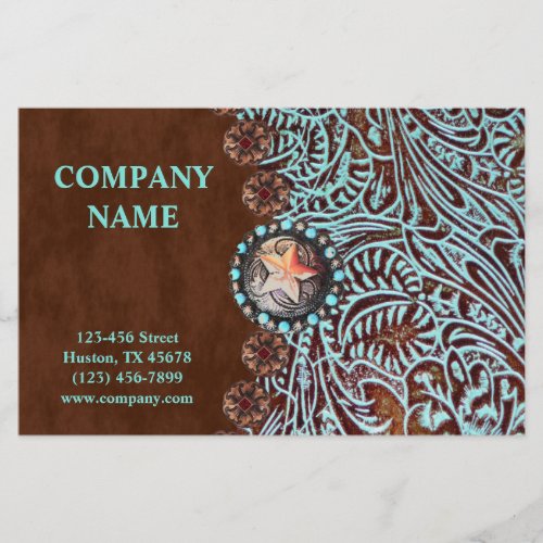turquoise brown western country tooled leather flyer
