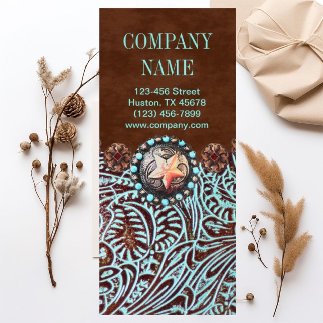 turquoise brown western country tooled leather rack card (turquoise brown western country tooled leather rack card)