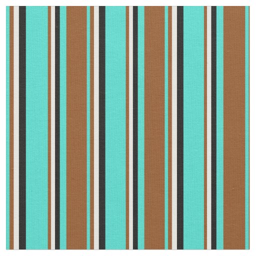 Turquoise, Brown, White, and Black Stripes Fabric