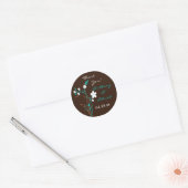 Turquoise Brown White Floral 1.5" Wedding Sticker (Envelope)
