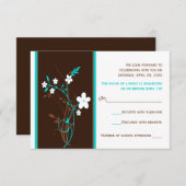 Turquoise, Brown, White Floral Wedding RSVP Card (Front/Back)
