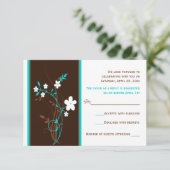 Turquoise, Brown, White Floral Wedding RSVP Card (Standing Front)