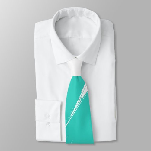 Turquoise Brush Modern White Background Neck Tie