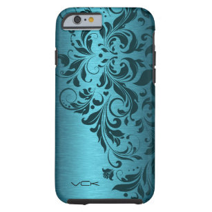 Turquoise Brushed Aluminum & Floral Lace Tough iPhone 6 Case