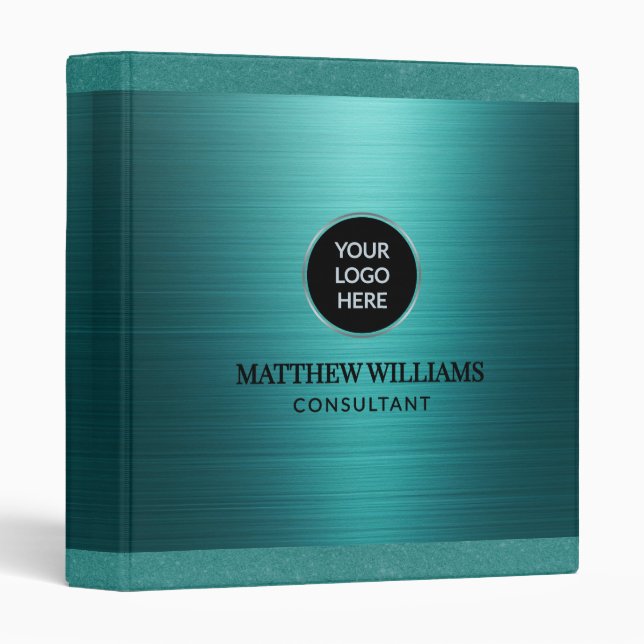 Turquoise Brushed Metal  3 Ring Binder (Front/Spine)