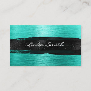 Turquoise Brushed Metal Black Brush Strokes Business Card