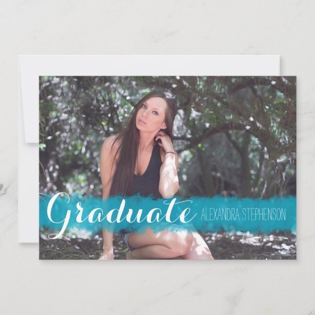 Turquoise Brushstroke Graduation Party Photo Invitation (Front)