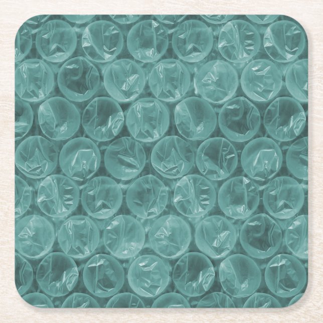 Turquoise bubble wrap pattern square paper coaster (Front)