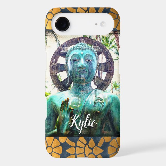 Turquoise Buddha Blue Gold Mosaic Tile Custom Name Case-Mate iPhone Case (Back)