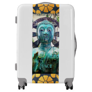 Turquoise Buddha Gold Mosaic Photo Peace Quote Luggage