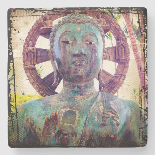 Turquoise Buddha Head Photo Antique Tropical Bold Stone Coaster