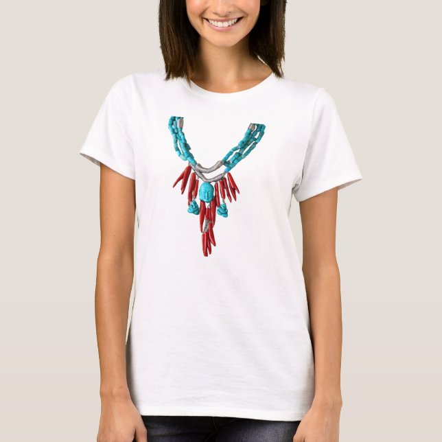 Turquoise Buddha Red Coral Womens Necklace T-Shirt (Front)