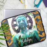 Turquoise Buddha Statue Gold Mosaic Custom Name Laptop Sleeve<br><div class="desc">I happily discovered this Asian Buddha statue in a lush Hawaiian garden setting, exuding peace and solitude. Take a moment to relax as you use this special photography personalized neoprene laptop sleeve. This laptop sleeve comes in three sizes: 15", 13", and 10. Makes a great gift for someone special! Just...</div>