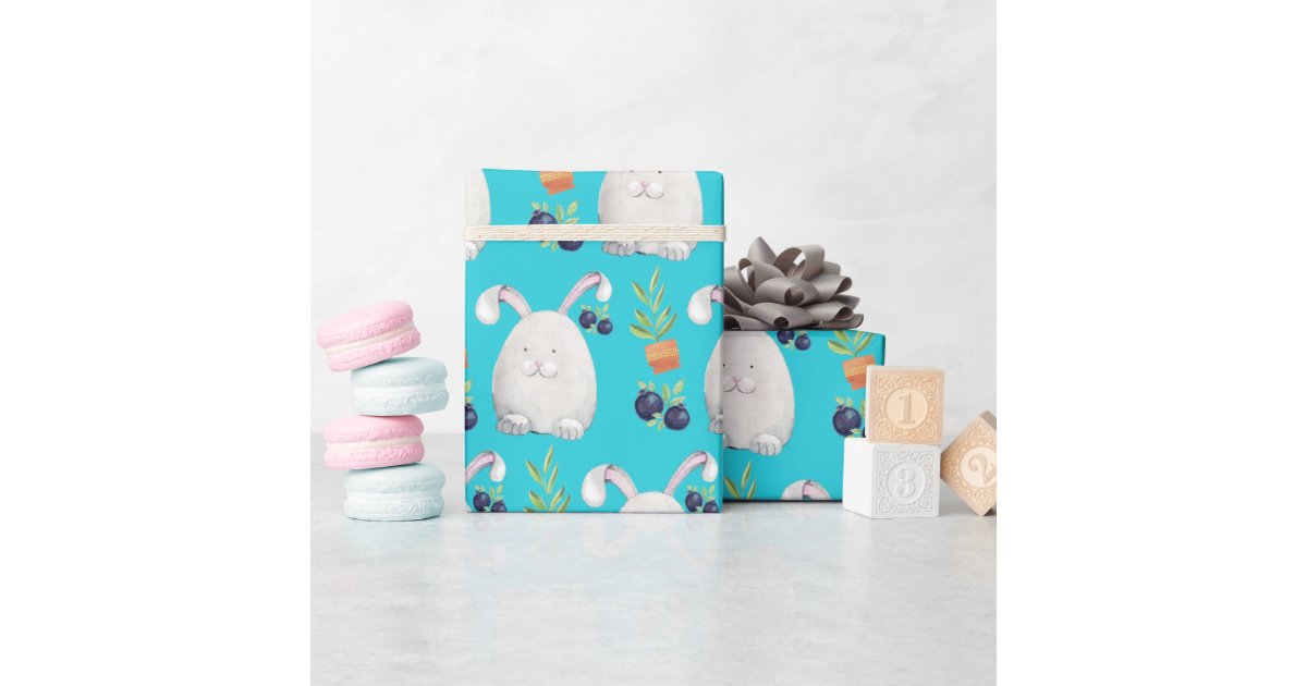 Tourquoise Rabbit Turquoise Bunny Colorful Watercolor Pattern Wrapping Paper | Zazzle