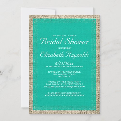 Turquoise Burlap Bridal Shower Invitations