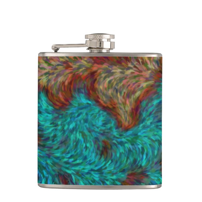 Turquoise Burnt Orange Brushstroke > Hip Flasks (Front)