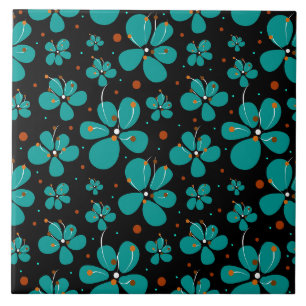 Turquoise Buttercup Flowers Ceramic Tile