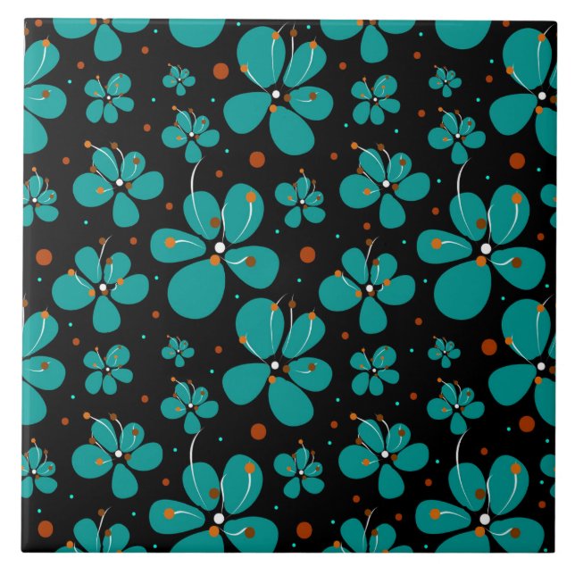  Turquoise Buttercup Flowers Ceramic Tile (Front)