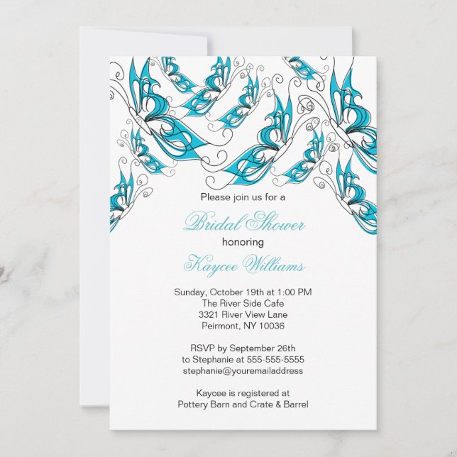 Turquoise Butterflies Bridal Shower Invitation (Front)