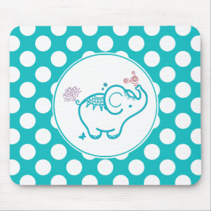 Turquoise Butterfly And Elephant And Purple Flower Mouse Pad