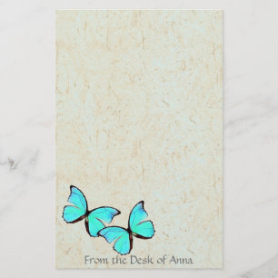 Turquoise Butterfly Faux Handmade Paper Stationery