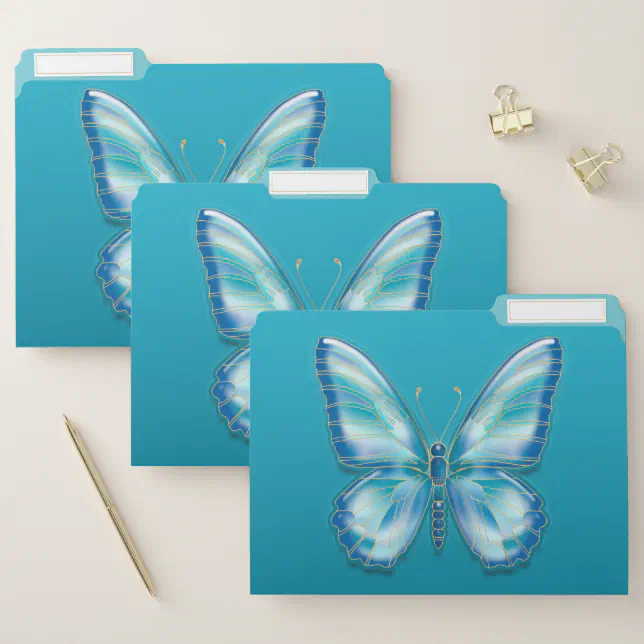 Turquoise butterfly file folder Zazzle