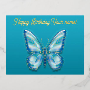  Turquoise Butterfly Foil Holiday Postcard